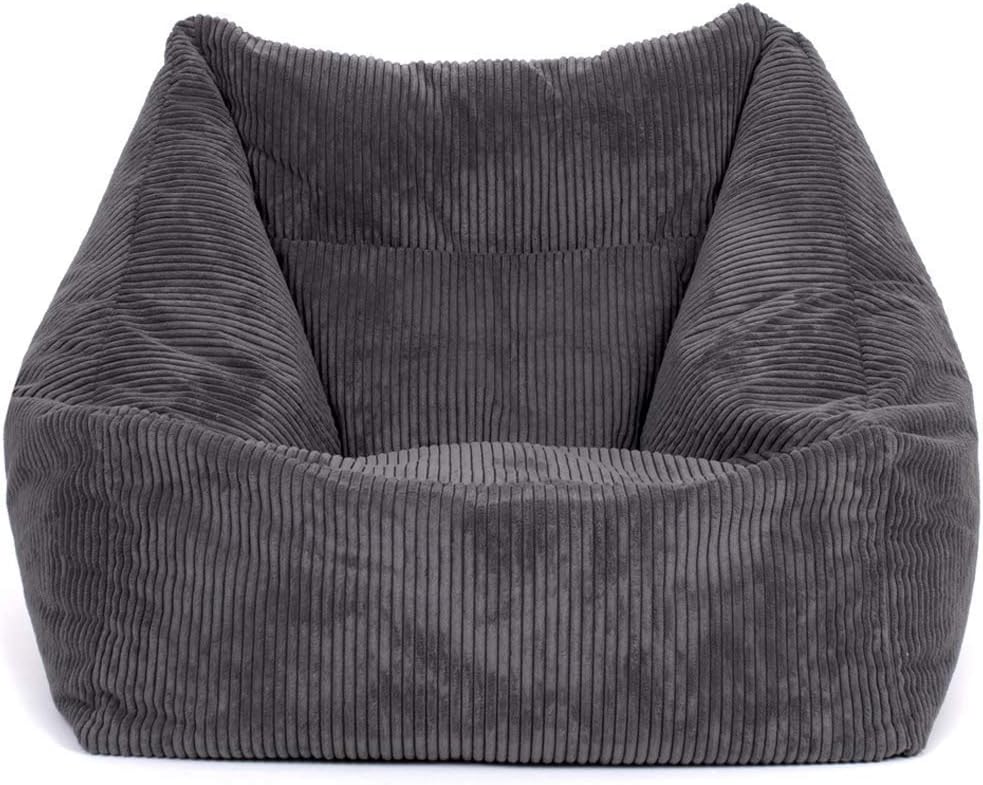 icon Natalia Cord Bean Bag Chair, Charcoal Grey, Large Adult Bean Bag with Filling Included, Comfy Chair, Armchair