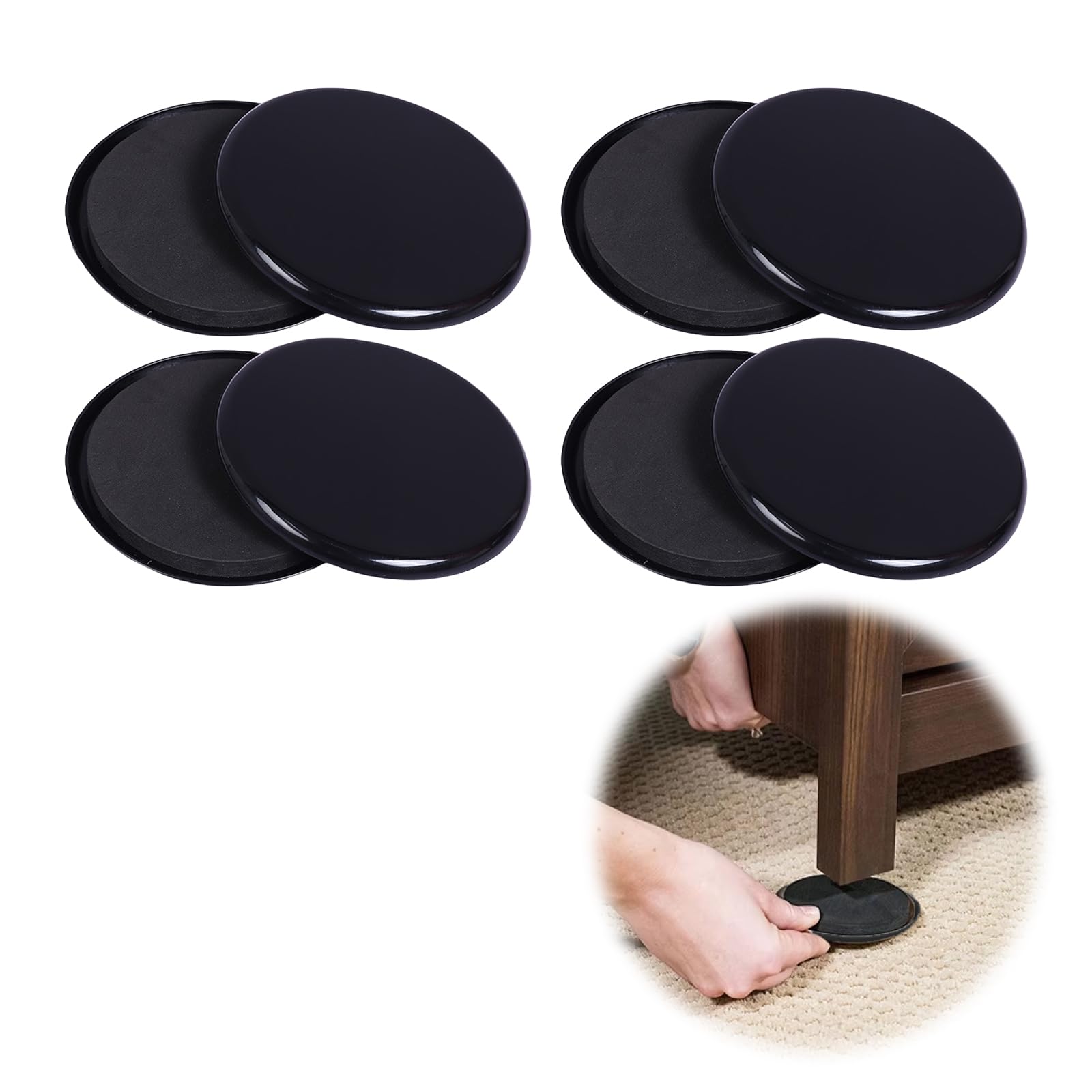 8PCS Furniture Slider for Carpet 3.5 Inch,Reusable Furniture Sliders,Moving Heavy Furniture Quickly and Easily with Furniture Sliders 89mm Round Brown for Wooden Floors