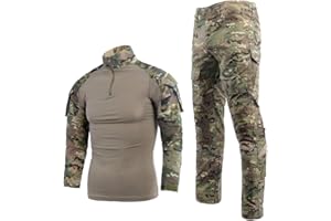 Sanke Men's Combat Uniform Long Sleeve Tracksuit Tactical Pants and Shirt Camo Woodland Cargo Set