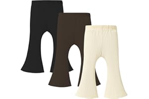 TATAKERI 3 Pack Baby Girls Pants Solid Ruffled Ribbed Toddler Flared Pants Newborn Bell Bottoms Infant Leggings