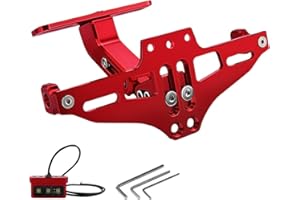 MDPROMCP Universal Motorcycle Fender Eliminator With LED Light CNC Aluminum License Plate Bracket (Red)