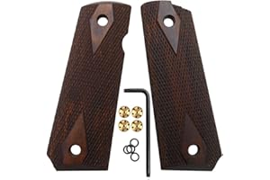 Cool Hand 1911 Wood Grips, Grips Gold Screws Included, Full Size (Government/Commander), Checker Diamond Cut or w/Patriotic US Logo or Honey Comb Texture, Ambi Safety Cut