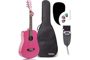 Hola! Music 3/4 Size Acoustic Guitar Bundle for Beginners, 6 String Beginner Solid Spruce Top Acoustic Guitar With Rosewood FIngerboard, 36 inch, Pink