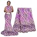 pqdaysun 5 Yards African Lace Fabrics Nigerian French Beaded Tulle Fabric (purple)