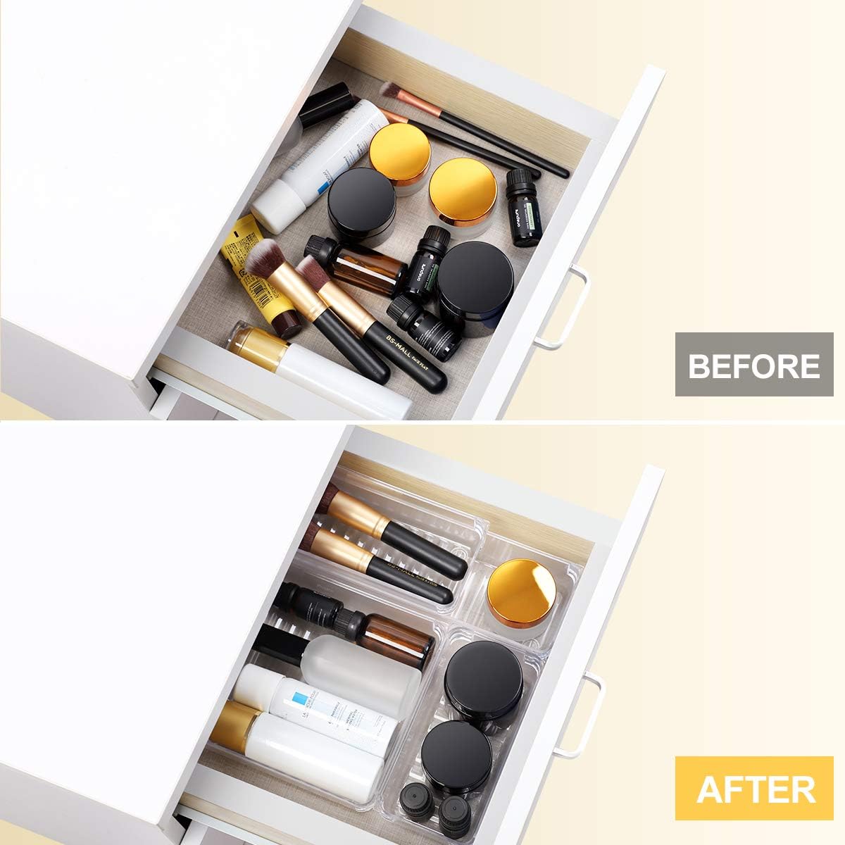 Kootek 9 Pcs Desk Drawer Organizer Trays 4-Size Bathroom Drawer Tray Dividers Plastic Vanity Organizers Storage Bins for Makeup Dresser Kitchen Office: Kitchen & Dining