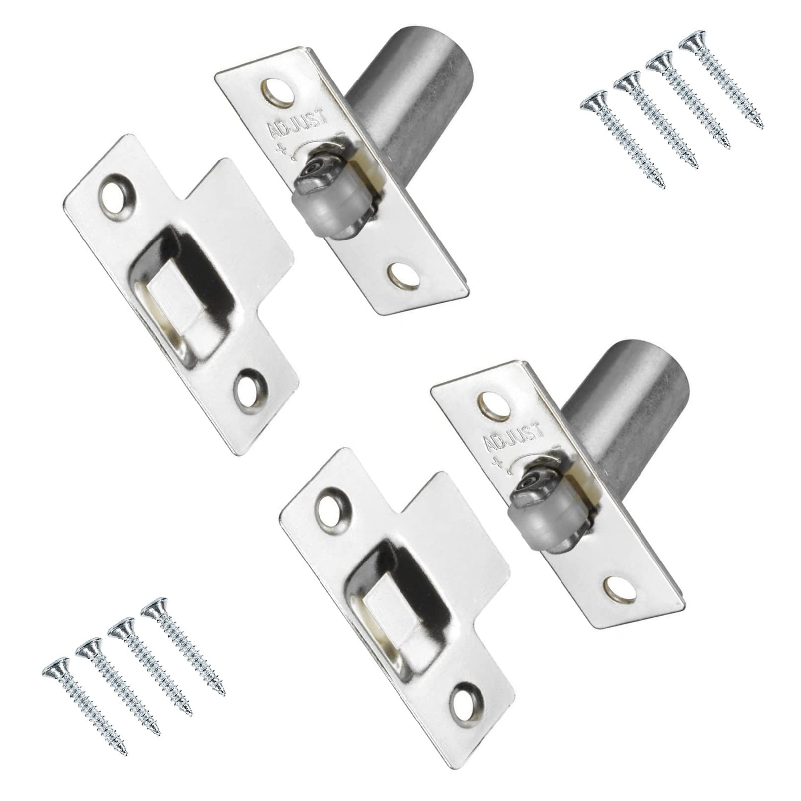 TERF® Adjustable Roller Catch Polished Nickel Roller Ball Door Latch Door Closer Ideal Internal Door Catch for Doors Cupboards Cabinets and Wardrobes Including Fixing Screw - Pack of 2