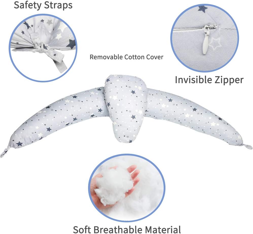 Pregnancy Pillow, U Shaped Pregnancy Pillow Set with Inner Cushion Reducing Discomfort for Gravida and Nursing Baby 100% Cotton Material Supporting Back, Belly, Legs and Hips (Grey-Stars): Kitchen & Dining