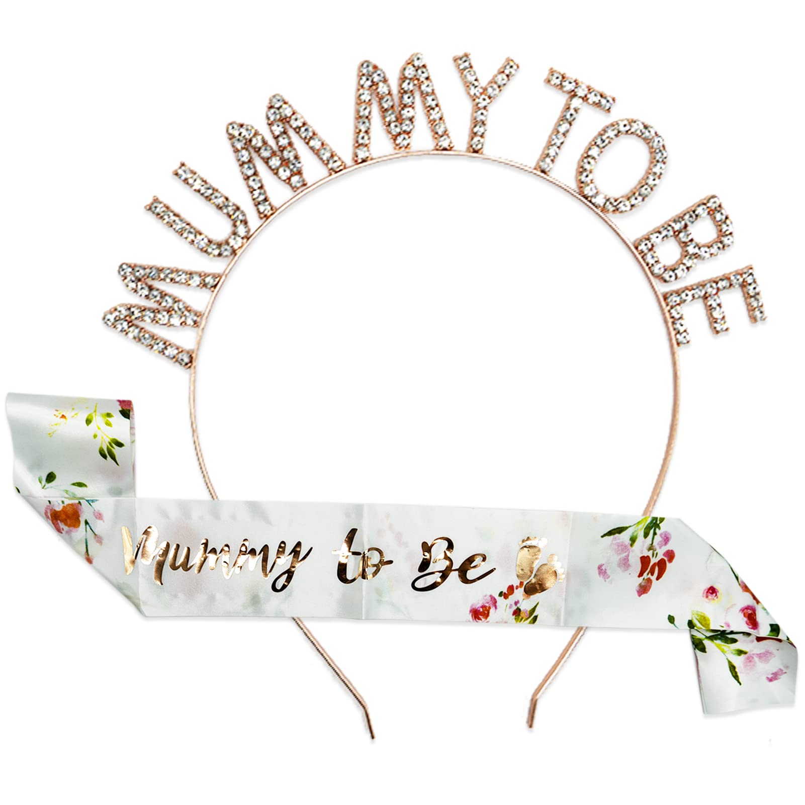 Mummy to Be Sash with Rhinestone Crown Tiara Headband, Mom to Be Baby Shower Satin Sash and Tiara for Party Decoration Gifts to Mum (Rose Gold)