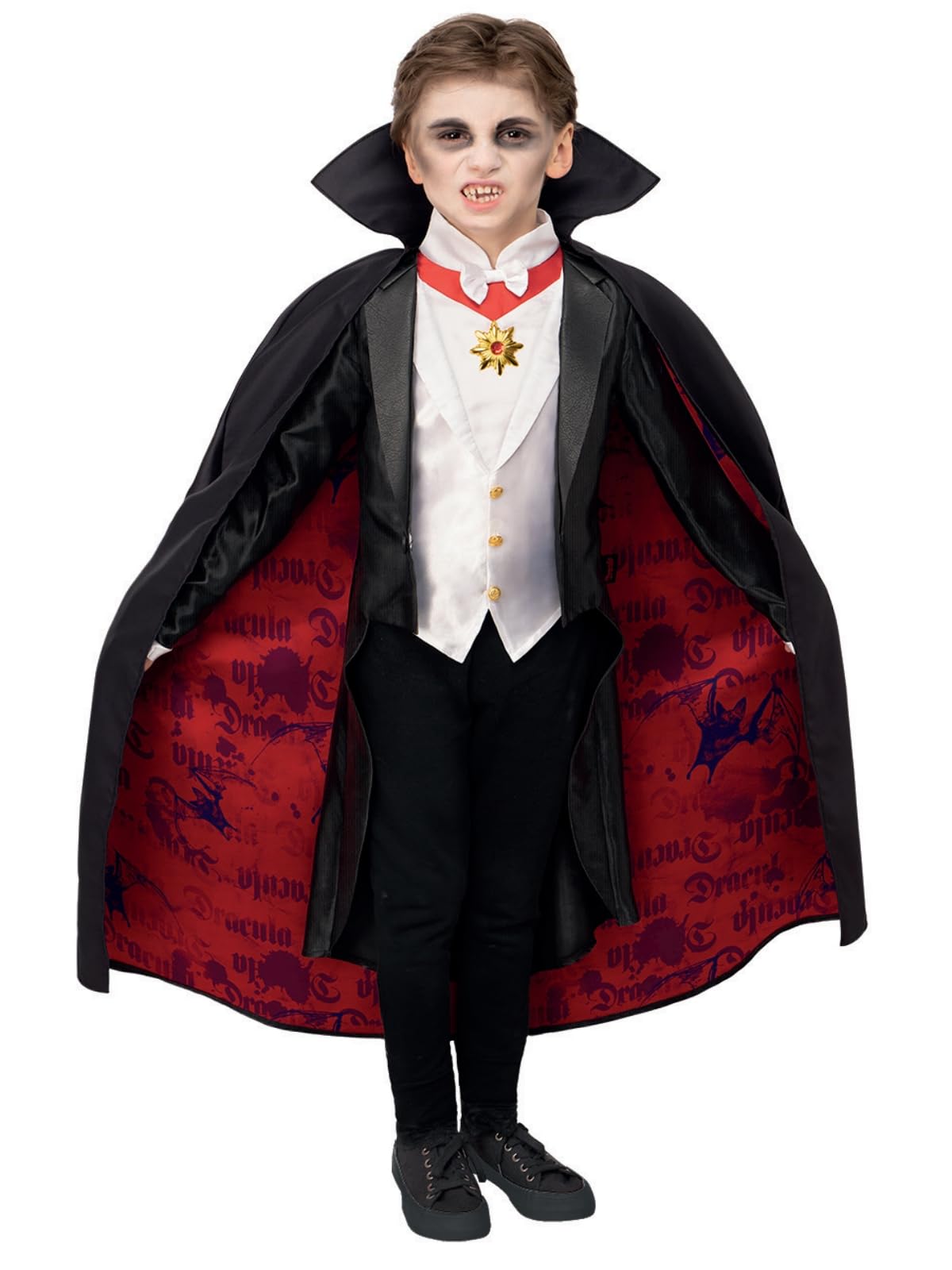 Smiffys Universal Monsters Dracula Costume, Child Jacket, Mock Waistcoat, Cape & Medallion, Official License Outfit with Fully Lined Cape & Pendant Detail, Perfect for Halloween and Themed Parties
