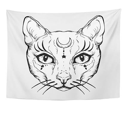 Amazon Com Emvency Tapestry Black Pagan Magical White Cat