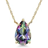 Gem Stone King 14K Yellow Gold Green Mystic Topaz Pendant Necklace for Women | 2.52 Cttw | Gemstone November Birthstone | Pear Shape 10X7MM | With 18 Inch Chain