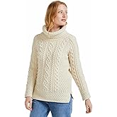 Carraig Donn - Ladies - 100% Soft Merino Wool - Cable Knit Sweeter Vented Roll Neck Irish Jumper