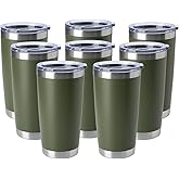 HASLE OUTFITTERS 20oz Tumblers Bulk Stainless Steel Cup with Lid Double Wall Vacuum Insulated Coffee Mug for Cold & Hot Drinks 8 Pack, Army Green