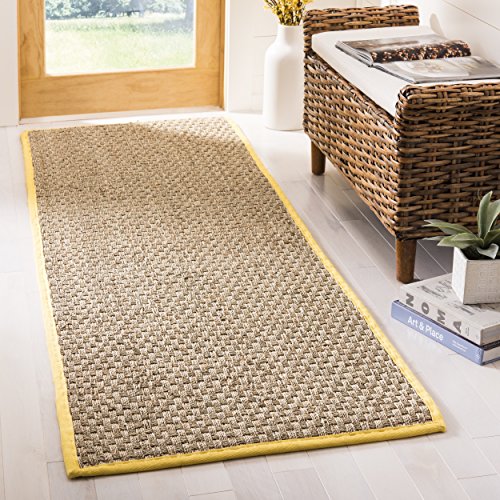 Safavieh Natural Fiber Collection NF114X Basketweave Natural and Gold Summer Seagrass Runner (2'6" x 8')