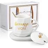 Hushee Christmas Lady Gift Coffee Mug Warmer for Women 13.5 oz Cup Warmer with Mug Set White Electric Tea Water Warmers Appreciation Cup Heater with Lid Spoon and Coaster for Desk Office Home