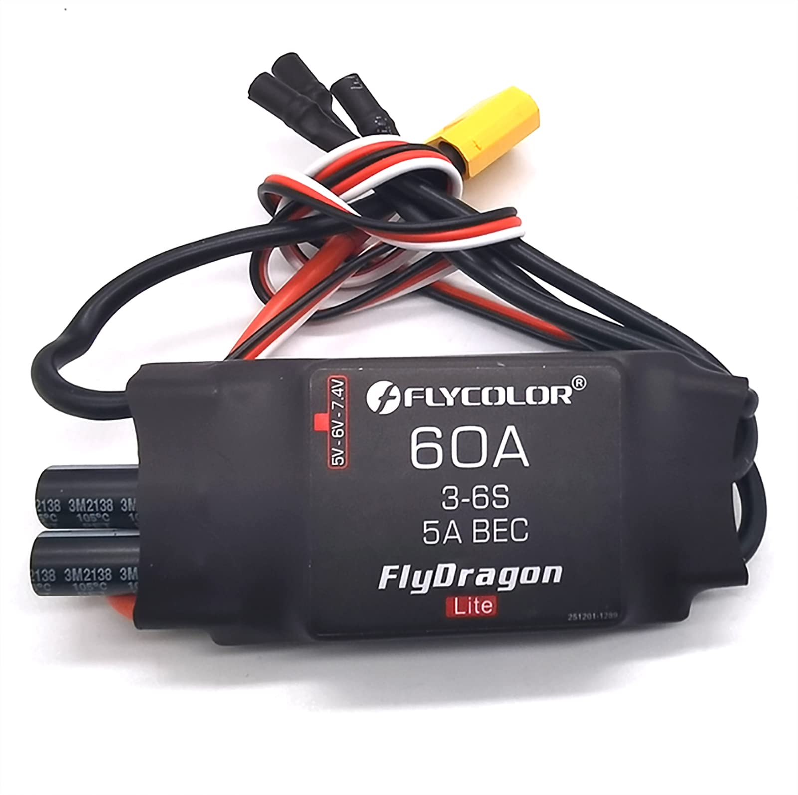 Flycolor 60A ESC 3-6S Electric Speed Controller 5v /6V/7.4V 5A BEC with XT60 & 3.5mm Bullet Plugs for RC Drone Airplane Brushless Motors