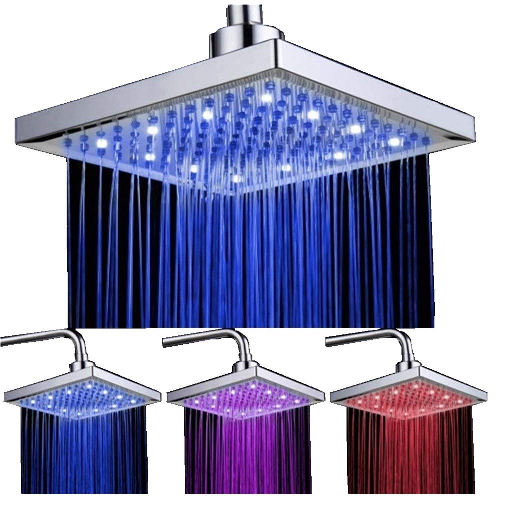 8 inch Square LED Shower Head, Temperature Control Shower with 3 Colour Changing, 12pcs Led Water Powere Shower Head for Bathroom,