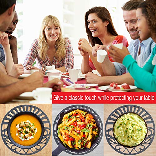 Silicone Trivet Set For Hot Dishes | Modern Kitchen Hot Pads For Pots & Pans | Country Decor Designs Mimics Vintage Cast Iron Trivets | 7.5" Round, Set of 3, Dark Gray - Thumbnail 5