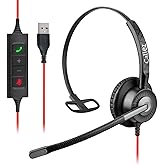 Callez USB Headset with Mic, Computer Headset with ENC Dual Noise Cancelling Microphone & MS Teams Call Button, Wired Mono Headphones for PC Laptop Mac Teams Zoom Home Office Work