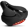 RERUIA Large Comfortable Bike Seat Wide Saddle Shock Absorbing - Oversized Memory Foam Padded Exercise Bicycle Seat Waterproof Leather Cover - Universal Soft Replacement Cycling Cushion for Men Women