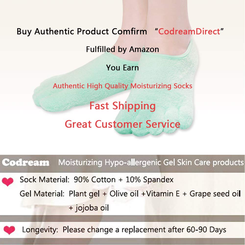 Codream 5-Toe Moisturizing Cracked Heel Socks - Treat Your Dry Feet Fast. Best Pain Relief from Cracking Foot Skin with These Gel Infused Moisturizer Sleeves for Women and Man : Beauty