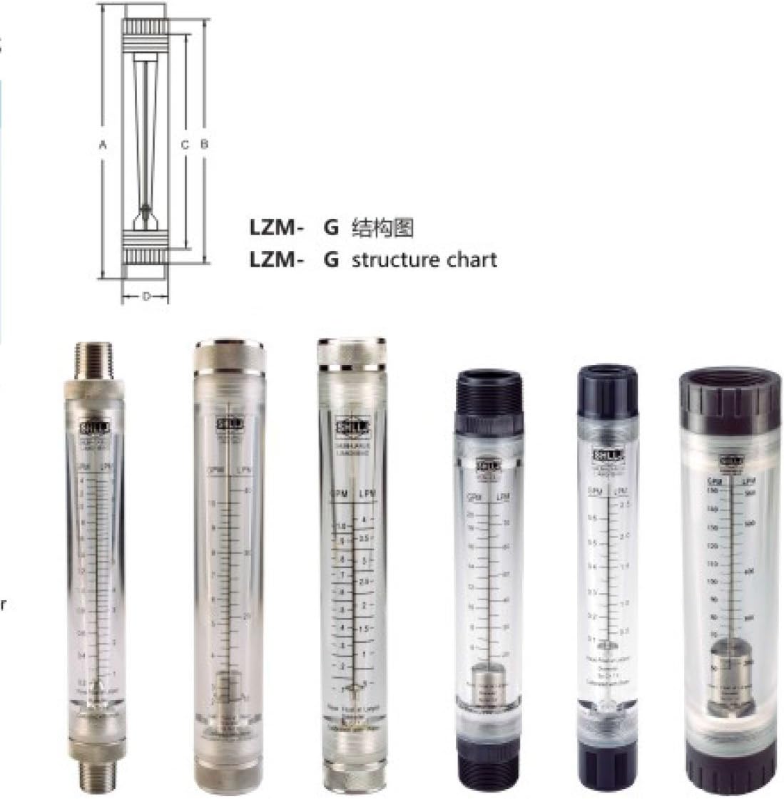 LZM-20G series acrylic tube type rotameter industry flow meter (2-10GPM, ABS female 3/4"BSP fitting)