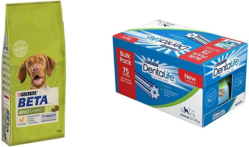 BETA Adult Dry Dog Food with Chicken, 14 kg and Dentalife Medium Dog