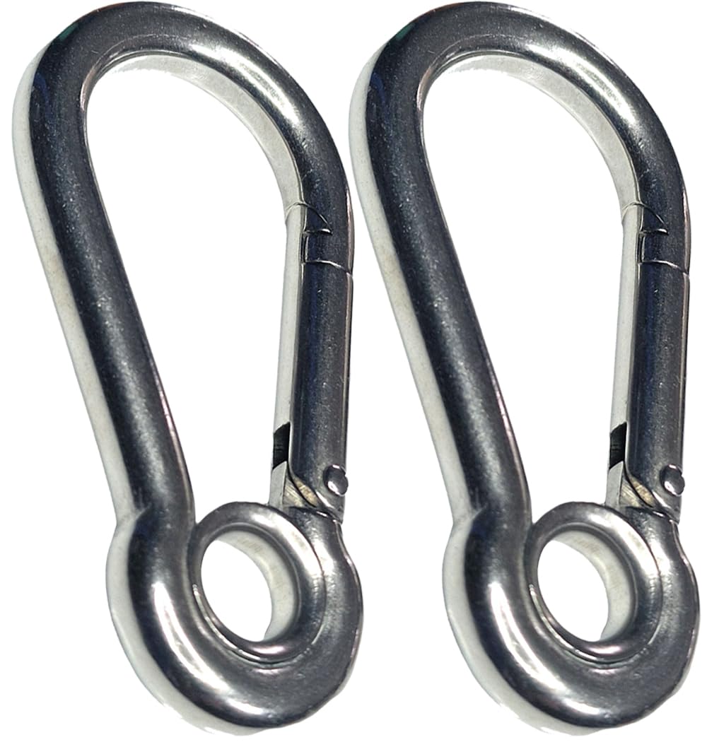 Spring Snap Eyelet Hook 316 Marine Grade Stainless Steel Carabiner Clip – Heavy Duty Locking Snap for Camping, Fishing, Traveling, Home & Outdoor Use – Rust Resistant (M7 x 70mm - 2PCS)