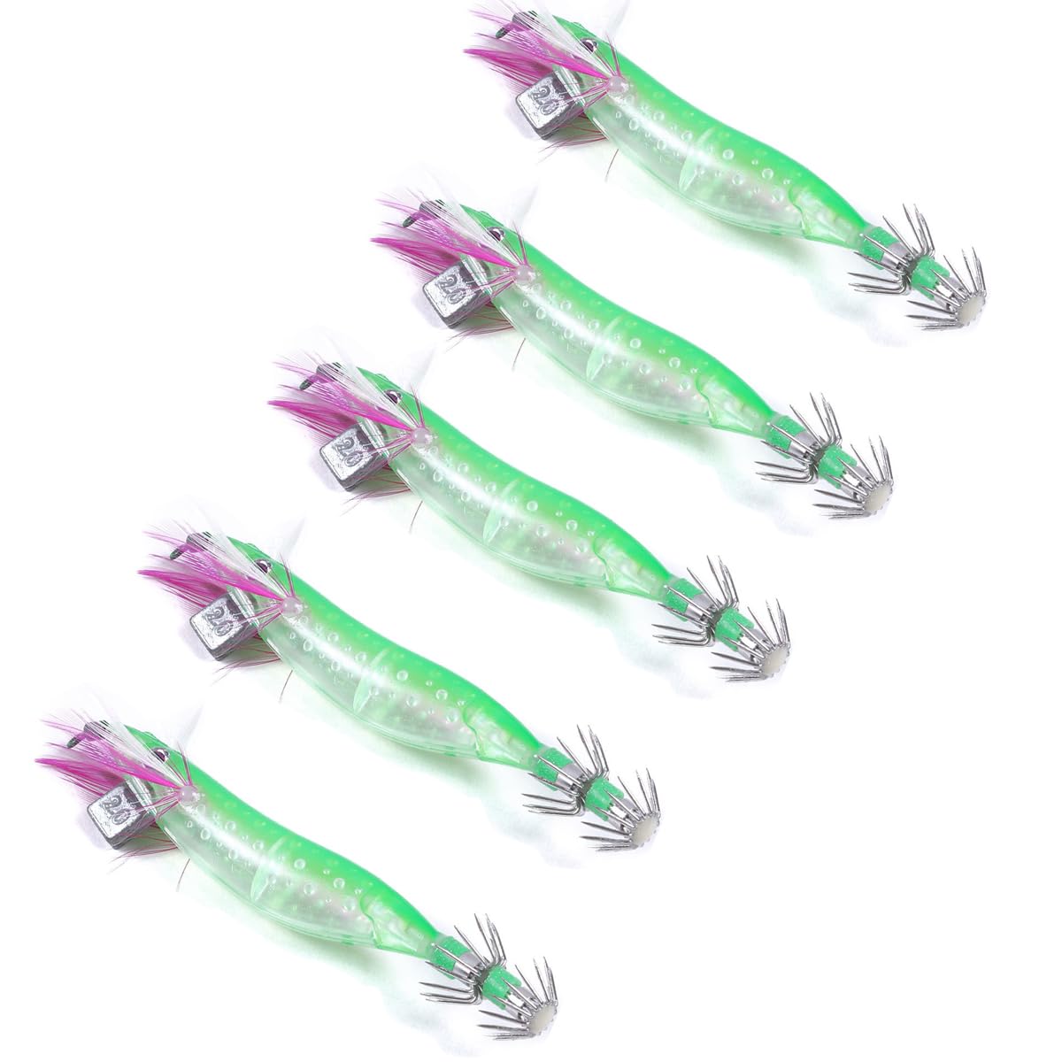 FOLANDO 5pcs Luminous Saltwater Fishing Lures, Shrimp Squid Bait Artificial Spinner Lures for Freshwater and Saltwater