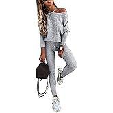 CHICME 2 Piece Lounge Outfit Long Sleeve Knit Pullover Tops Drawstring Pants Set Tracksuit Sweatsuit