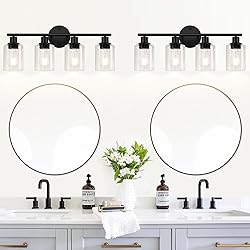 4-Light Bathroom Light Fixtures, Matte Black Modern