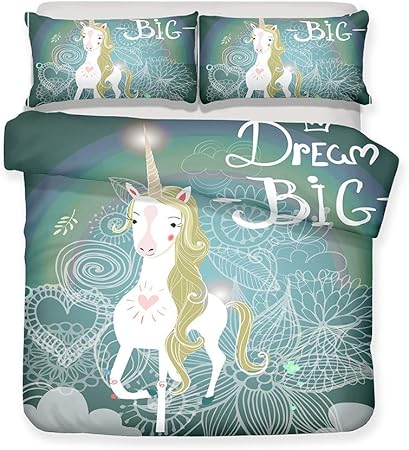 Parure De Lit Licorne Arc En Ciel Fleur Manga Rose Blanc