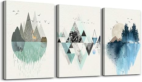 Amazon Com Pinturas Abstractas Geometricas Para Pared Diseno De Montanas A La Luz Del Dia Para Decoracion De Sala De Estar Dormitorio 12 X 16 Pulgadas 3 Paneles Decoracion De Pared Everything Else