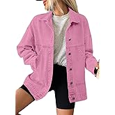 SHEWIN Womens Denim Jacket Casual Long Sleeve Drop Shoulder Button Front Jean Jacket Coat With Pockets