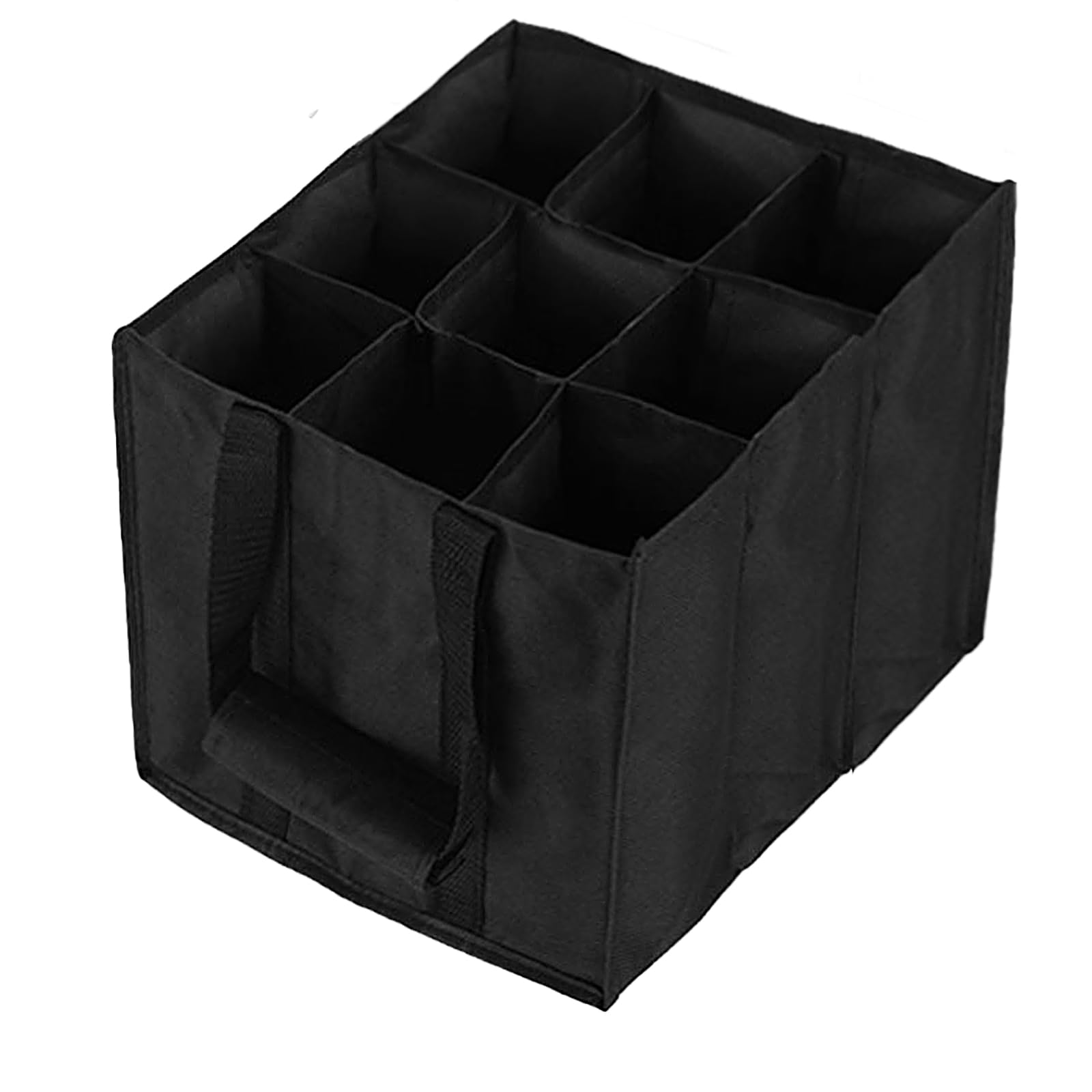 YILANJIN Bottle Bag with 9 Compartments, Carry Bag with Dividers, Non-Woven Wine Carrier with Handle, Champagne Bag, Reusable Wine Bottle Bag for Red Wine, Beer, Water Bottles, Black, (27x27x27cm)