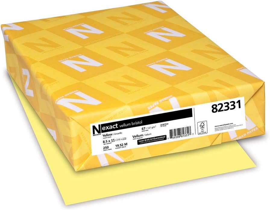 Wausau Vellum Bristol Cardstock, 67 lb, 8.5 x 11 Inches, Pastel Yellow, 250 Sheets (82331) : Stationery : Office Products