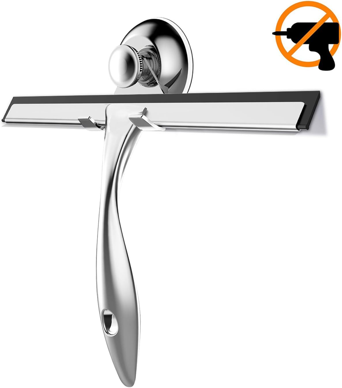 Bathroom Squeegee Shower Squeegee with Suction Cup Hook Holder Wall Mount Stainless Steel Window Squeegee Window Wiper with Soft Rubber Blade for Cleaning Bathroom Window Shower Mirror Glass Car