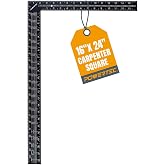 POWERTEC Framing Square, 16 x 24 Inch Steel Carpenter Square with Rafter Tables, Framing Tools &amp; Right Angle Ruler for Carpenter, Woodworking, Construction (80008)