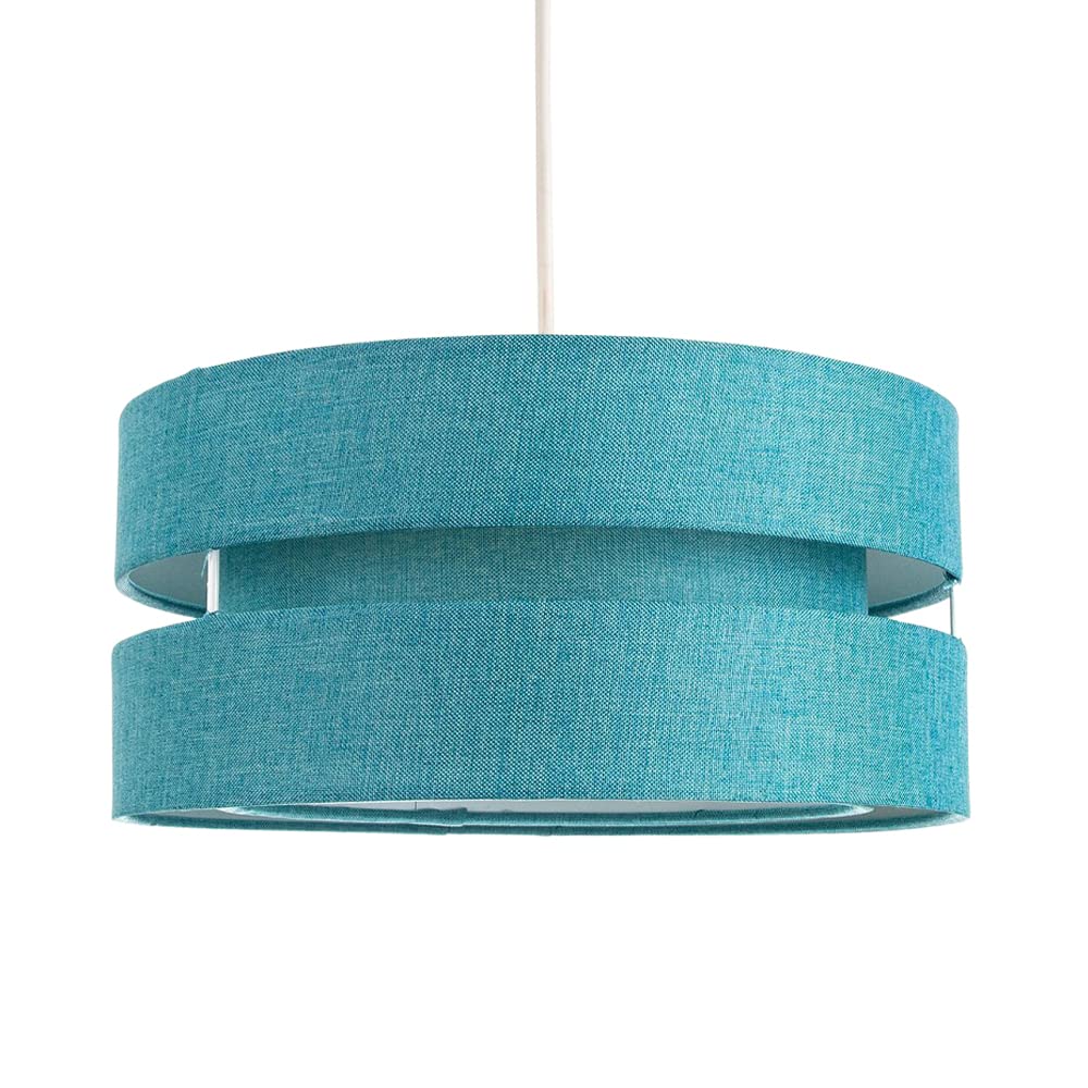 Contemporary Quality Teal Linen Fabric Triple Tier Ceiling Pendant Light Shade | 60w Maximum | Designer Style | 26cm Diameter by Happy Homewares