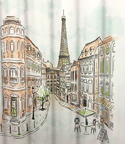 Tahari Paris Street in Color Fabric Shower Curtain with Eiffel Tower, Multicolor