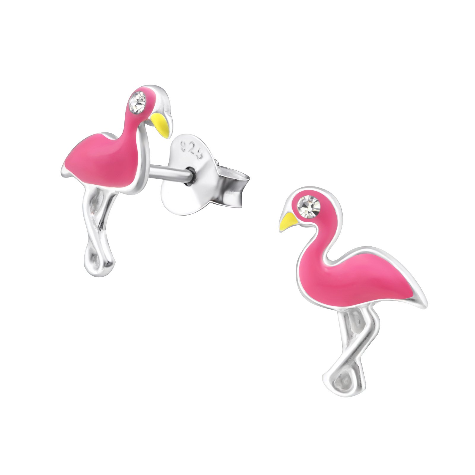 Flamingo Earrings with Crystal Stones 925 Sterling Silver