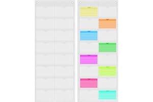 AmazingSpark 2 Pack 3'' x 5'' Index Card Holder Sleeve 16 Slot Plastic Organizer Hanging Wall Mount Business Note Cardholder PVC Clear Organizer Pocket for Classroom Office Library Home (White)