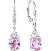 Rocayi Oval Dangle Drop Earrings for Women 925 Sterling Silver Leverback Earrings Birthstone Jewelry Gifts for Her