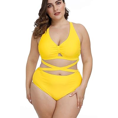Yellow plus size swimsuits Clearance