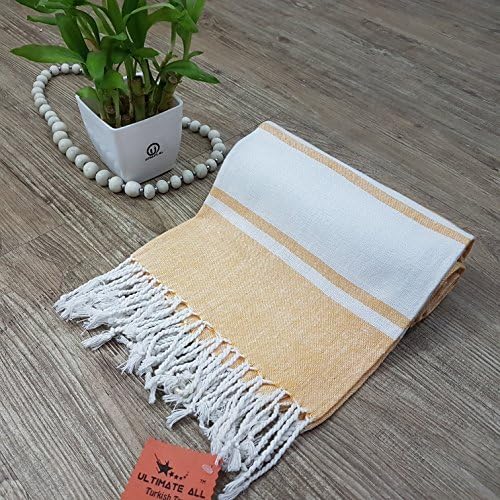 Turkish Peshtemal Beach Fouta Towels Hand, Bath Towel, Beach Throw, Table Cloth, Oversized Turkish Towels, Large Peshtemal Classic Fouta (Yellow) by Ultimate All