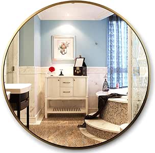 LXDDP Espejo Pared Redondo, Espejos baño, aleación Aluminio, Marco Liso