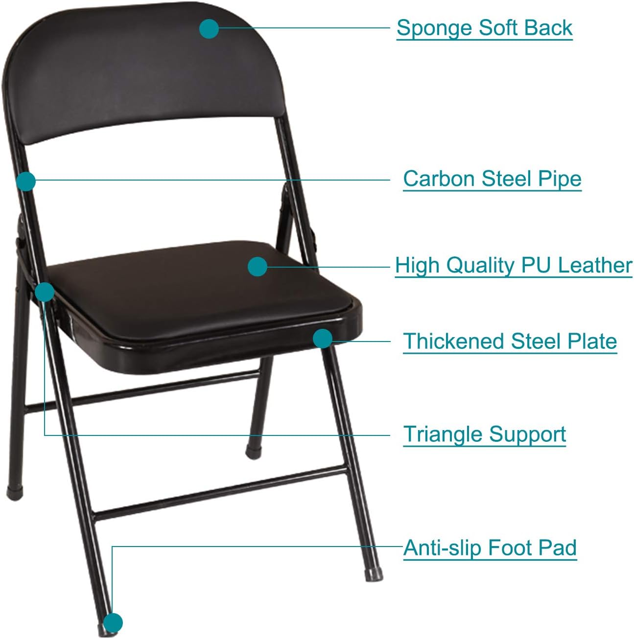 Black Folding Chairs with Padded Seats YJHome Metal Folding Chairs 2 Pack Portable Foldable Dining Chairs Home Office Student Study Chair 200 lbs Weight Capacity for Kids Desk Indoor Bedroom Room: Kitchen & Dining