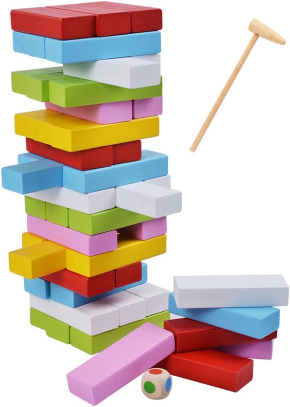 Amazon Phalatina 積み木 崩し バランス パーティー テーブル ゲーム 積み 上げ 組み 立て ハラハラ ドキドキ 子供 から 大人 まで 遊べる お片づけ袋付き 彩色48個 木槌1個 サイコロ1個 積み木 おもちゃ