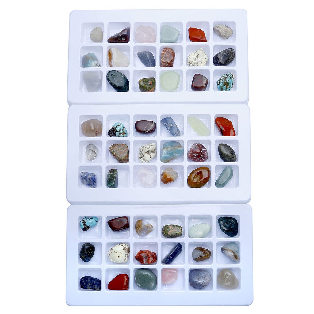 QGEM 18pcs Mini Gemstones CHAKRA KIT Healing Balancing Set for Collectors, Crystal & Reiki Healers and Yoga Practioner