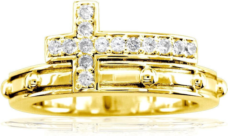 SZIRO Diamond Christian Cross Rosary Ring in 14K Yellow Gold